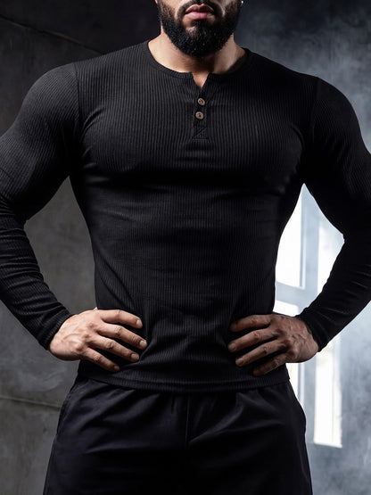 Men's Slim Fit Half-Button Long-Sleeve Sport Shirt