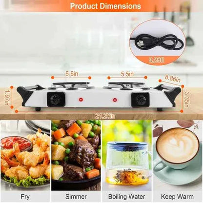 2000W Dual Burner Electric Hot Plate – 5 Temperature Settings, Portable