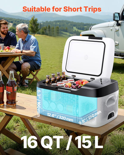 12V Portable Car Fridge Freezer 16QT | App Control, ECO & MAX Mode, 60W
