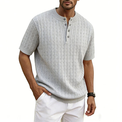 Men's Henry Collar Knit Sweater Short-sleeve T-shirt