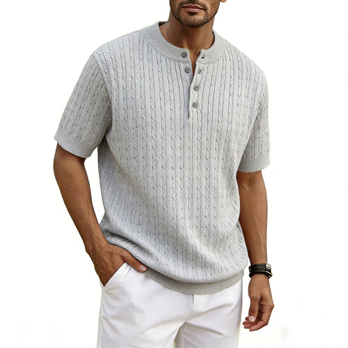 Men's Henry Collar Knit Sweater Short-sleeve T-shirt