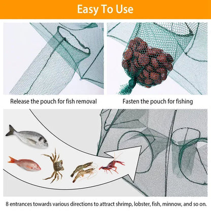 Foldable Fishing Bait Trap with 8 Entrances – 2-Pack, Crab, Shrimp & Minnow