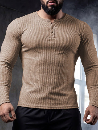Men's Slim Fit Half-Button Long-Sleeve Sport Shirt