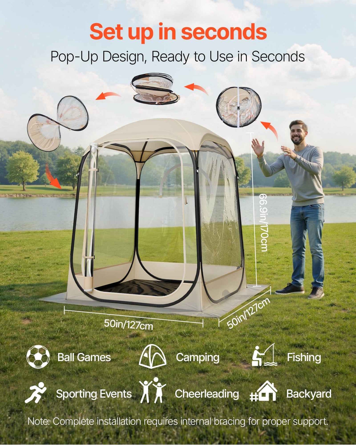 Clear Bubble Pod Tent | 50x50" Pop-Up Igloo Shelter for Camping, Fishing & Events