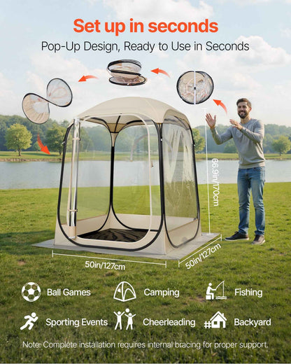 Clear Bubble Pod Tent | 50x50" Pop-Up Igloo Shelter for Camping, Fishing & Events