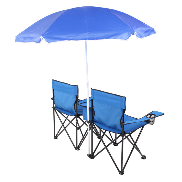 Folding 2-Seat Beach & Fishing Chair with Removable Sun Umbrella