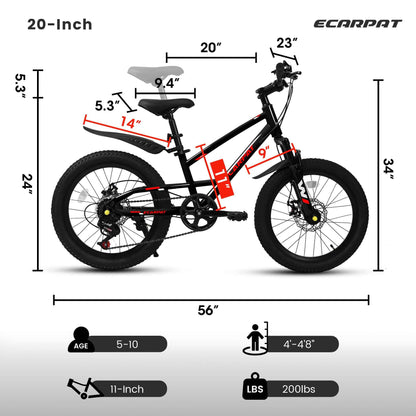 20" Kids Mountain Bike | Ages 6-12, 7-Speed, Front Disc Brake & Suspension