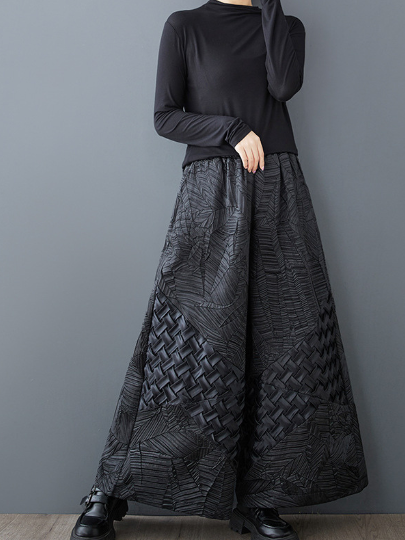 Women's Everyday Wear Stylish A-Line Black Wide Leg Bottom