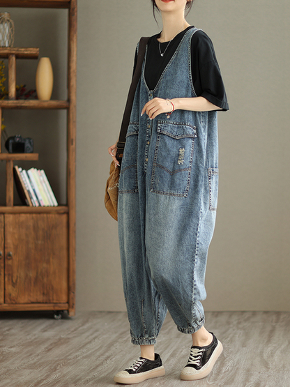 Trendy Women's Denim High Waist Jumpsuit | Eva Trends
