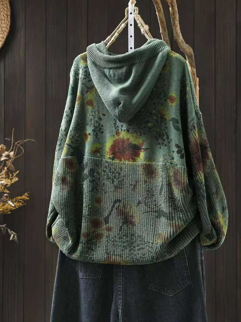 Women's Classic Everyday Wear Hooded Floral Printed Sweater