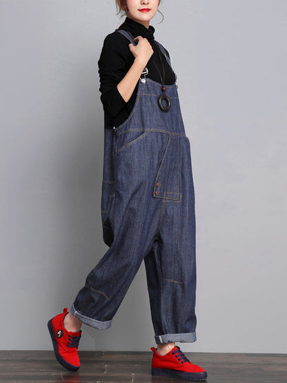 Dark Blue Denim Overalls - Buckle Strap Design