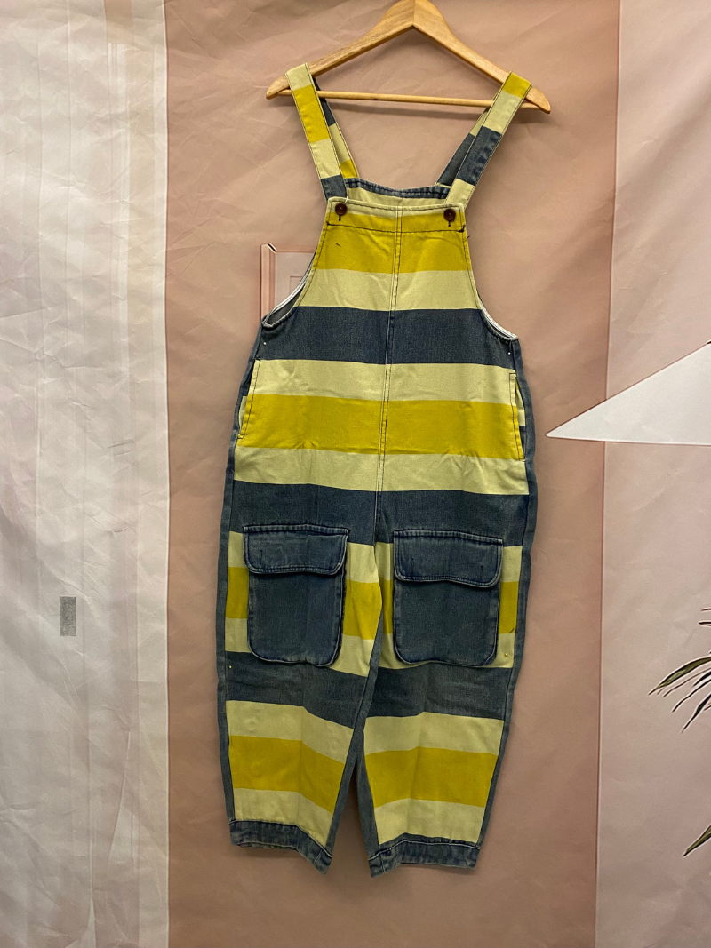 Trendy Striped Denim Cotton Overalls with Pockets - Eva Trends