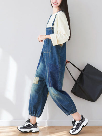 Structured Bib Denim Overalls - Harem Leg Style