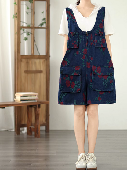 Stylish Women's Printed High-Waist Loose Short Overalls | Eva Trends