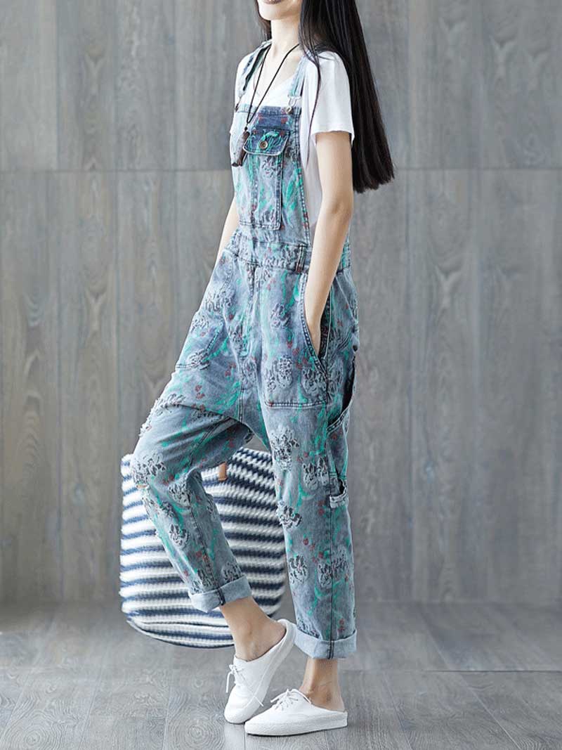 Relaxed Full-Length Denim Overall Dungaree