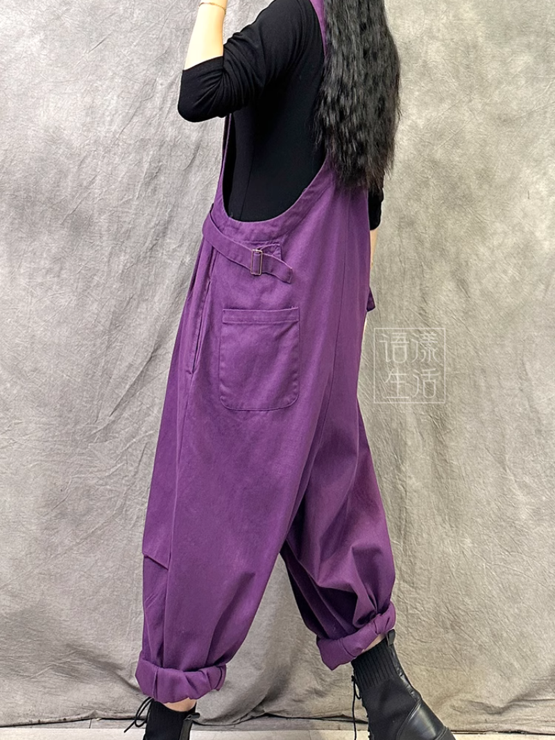 Women's Loose Barrel Leg Overalls with Side Buckle Straps
