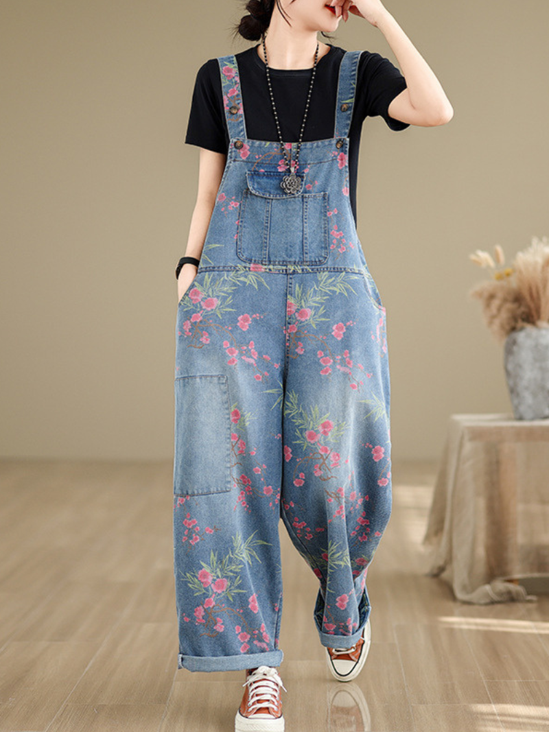 Boho Style Floral Print Denim Overalls for Women | Eva Trends