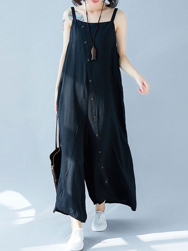 Loose Wide Leg Button Front Summer Jumpsuit