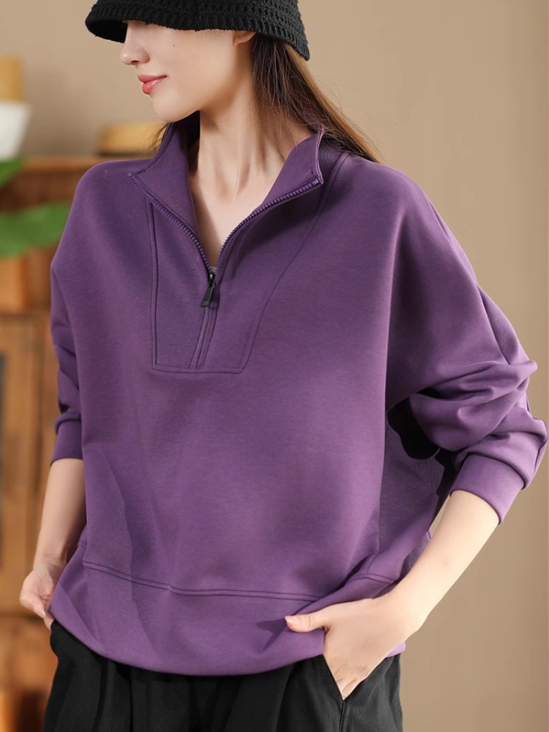 Cozy Women's Half Open Collar Loose Sweater | Eva Trends
