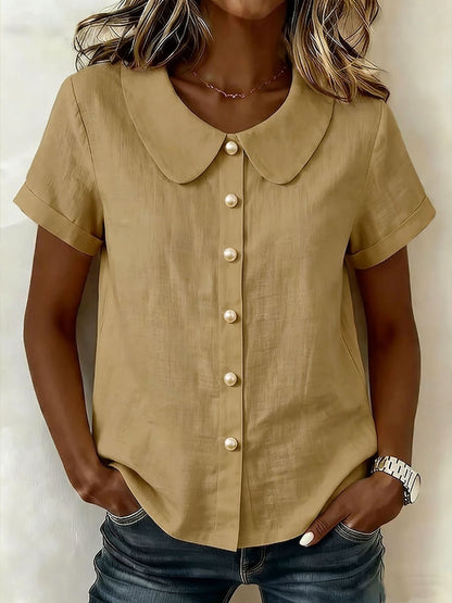 Women's Solid-Color Short-Sleeve Loose Casual Shirt – Lightweight Everyday Top