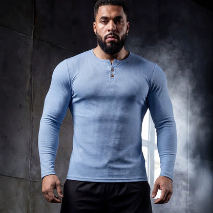 Men's Slim Fit Half-Button Long-Sleeve Sport Shirt