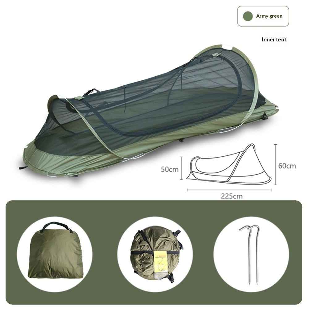 Single-Person Tactical Boat-Style Camping Tent – Waterproof Foldable Hiking Tent | Coffee & Olive Green