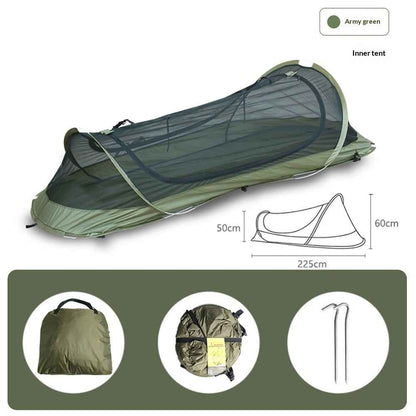 Single-Person Tactical Boat-Style Camping Tent – Waterproof Foldable Hiking Tent | Coffee & Olive Green