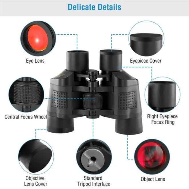 Portable HD Binoculars with FMC Lens – Low Light Night Vision Telescope