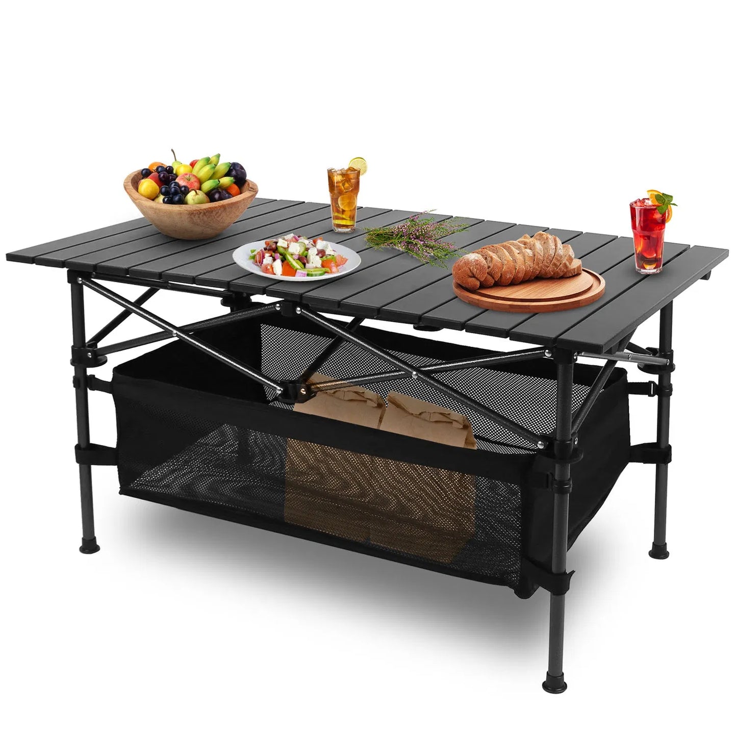 Foldable Camping Table with Mesh Basket & Carry Bag