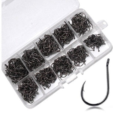 Bulk Fishhook Box – Perforated Black Fishing Hooks, 100 to 600 Pieces