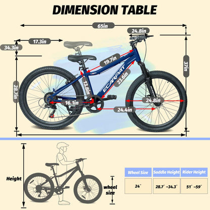 24" Youth Mountain Bike | 7-Speed, Front Disc Brake, Suspension & Alloy Rims
