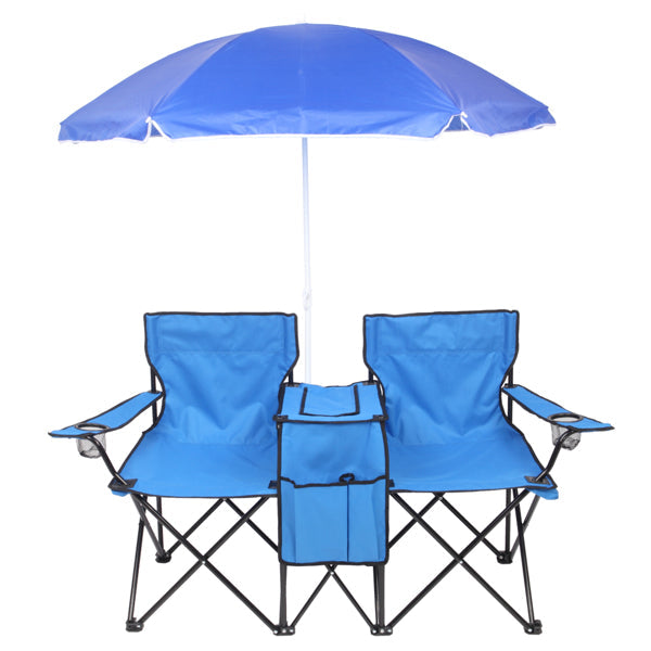 Folding 2-Seat Beach & Fishing Chair with Removable Sun Umbrella