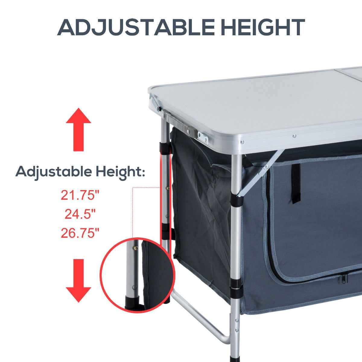 47" Aluminum Folding Camping Table with Storage Organizer | 3-Height Adjustable