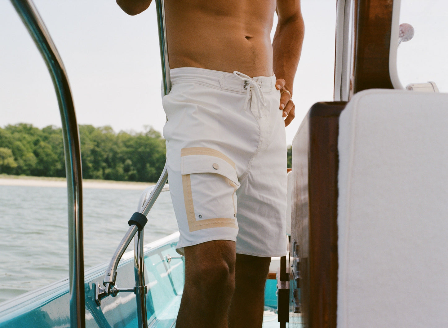 'Boston Whaler' Board Shorts (White)