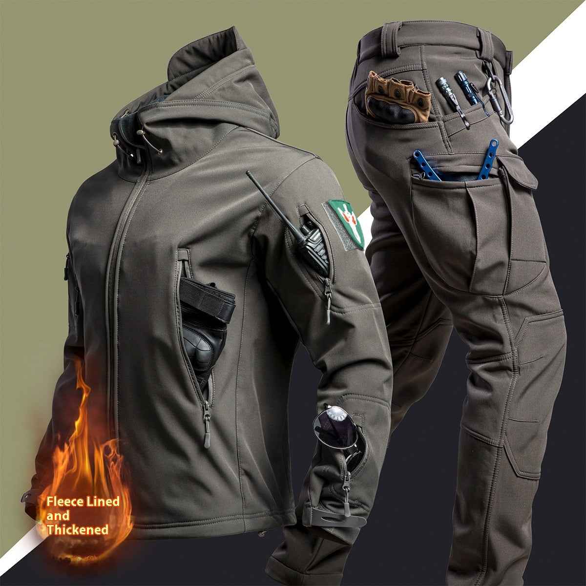 Men's Camouflage Winter Shell Jacket & Pants Suit – Waterproof Windproof Outdoor Set