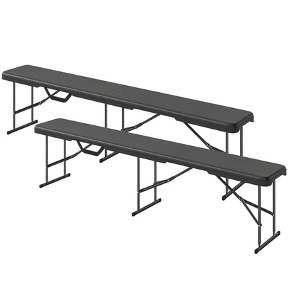 6 FT Folding Camping Bench Set of 2 | 529 lb Capacity, HDPE Top with Carry Handle