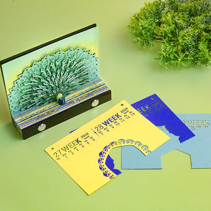 Auspicious Peacock 2026 Calendar 3D Memo Holder