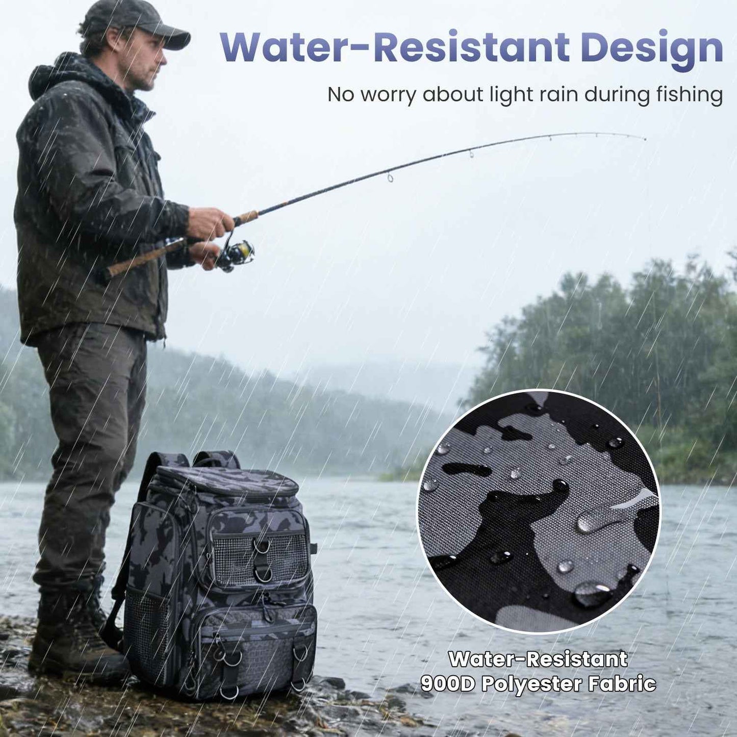 42L Fishing Backpack with Rod Holders & 16 Pockets – Water-Resistant