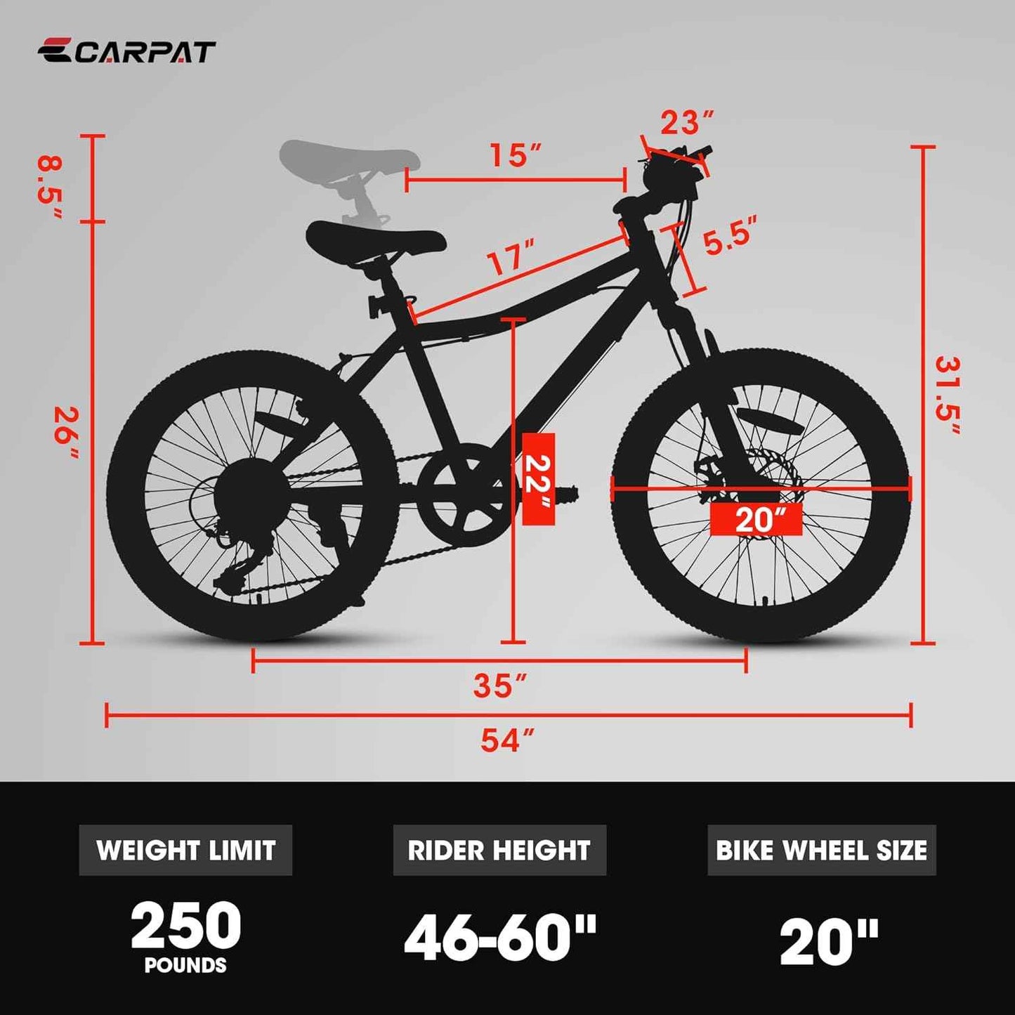 20" Kids Mountain Bike | Ages 6-12 | 7-Speed Shimano, Disc Brake & Front Suspension