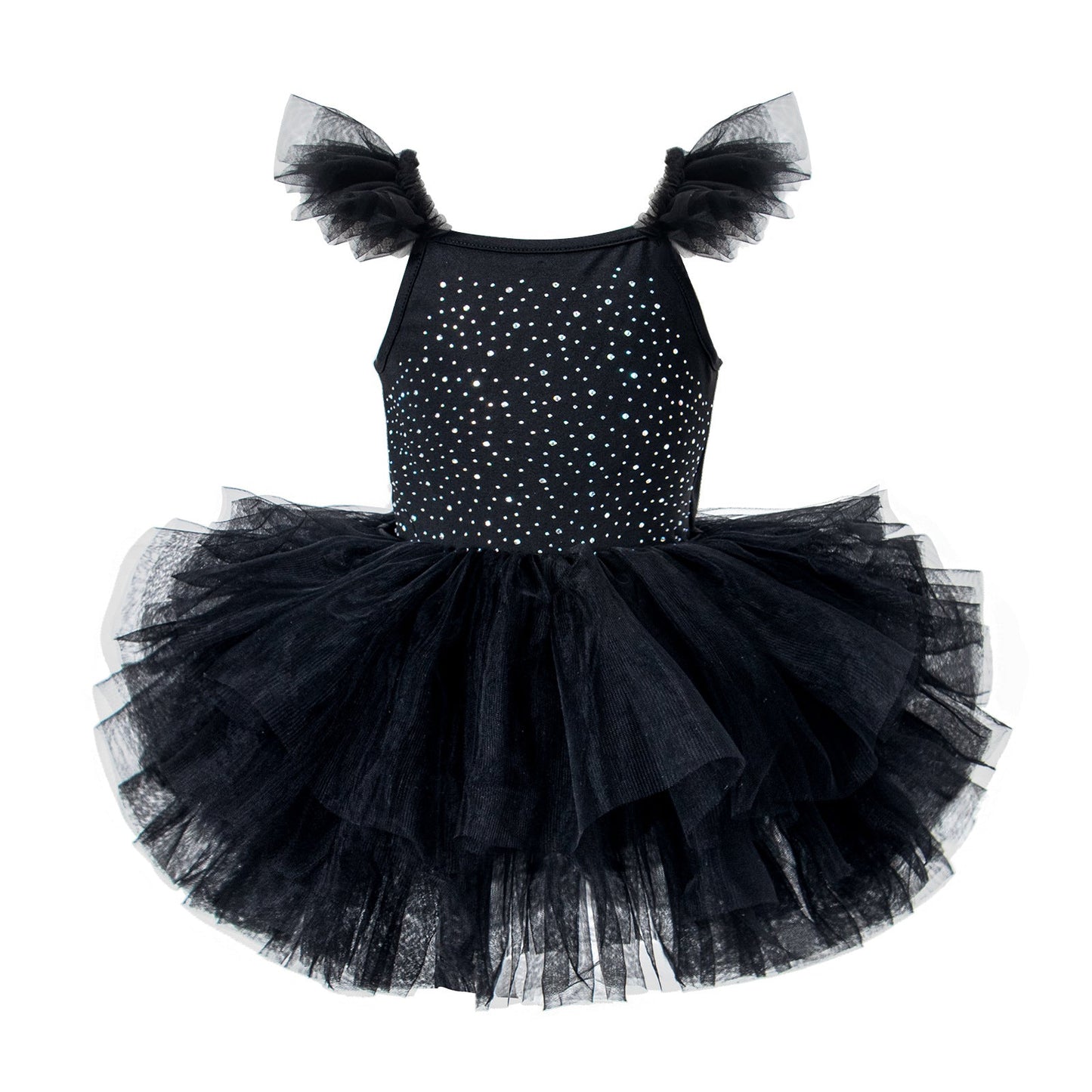 Children's Hot-fix Rhinestone Embroidered Flared-sleeve Ballet Skirt