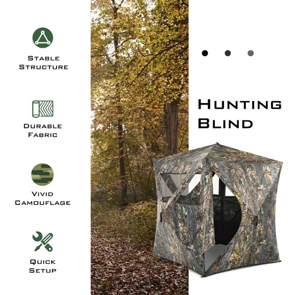 3-Person Pop-Up Ground Hunting Blind – Detachable Mesh Windows, Camo