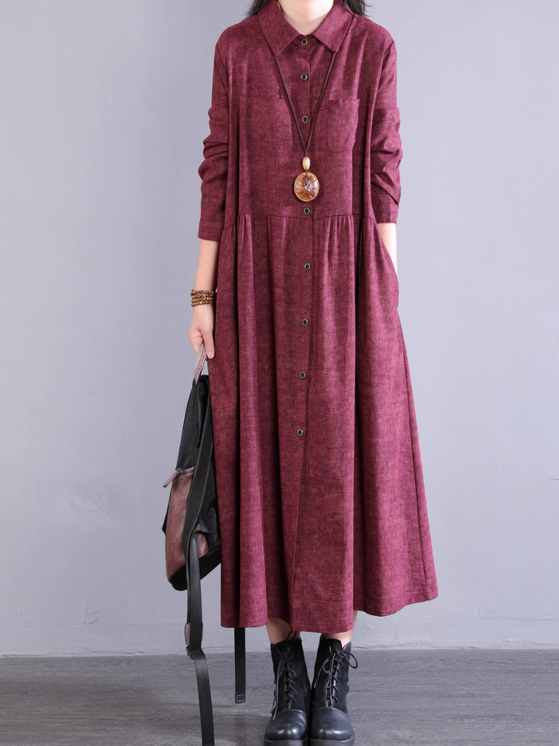 Women's Summer Button-Up Collar Type A-Line Shirt Dress