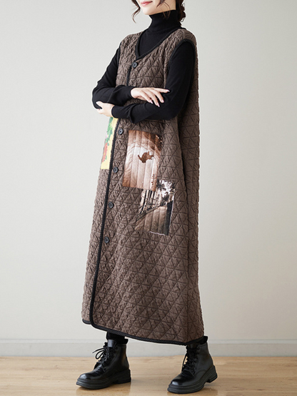 Women’s Winter Relaxed & Comfy Modern Patch Sleeveless Coat
