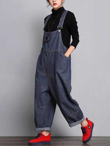 Dark Blue Denim Overalls - Buckle Strap Design