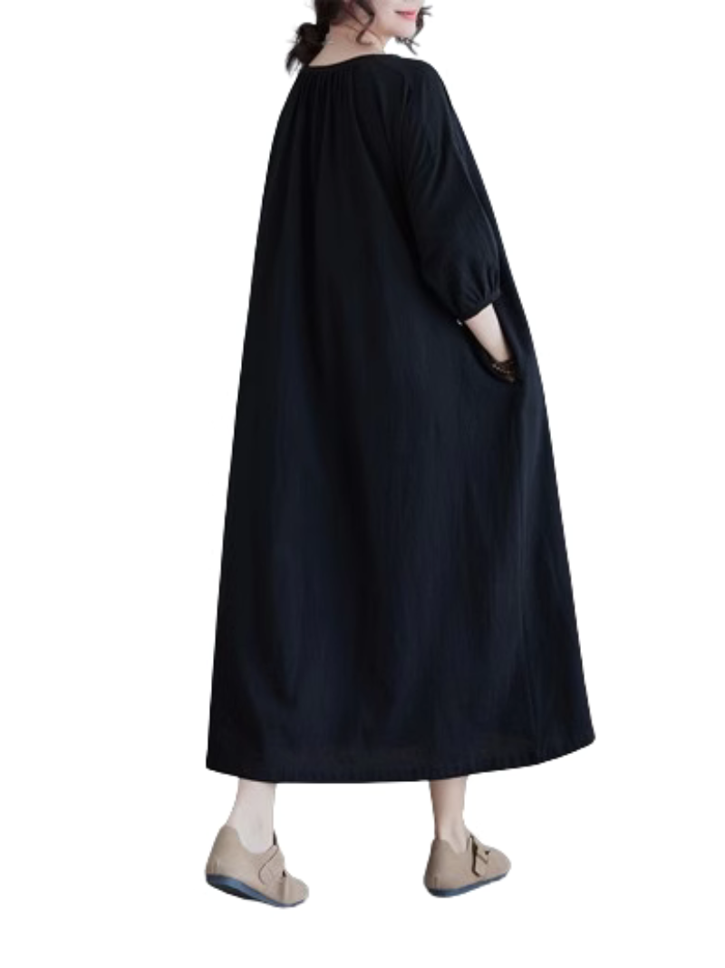 Women's Cool Button-Up Side Pockets A-Line Shirt dress