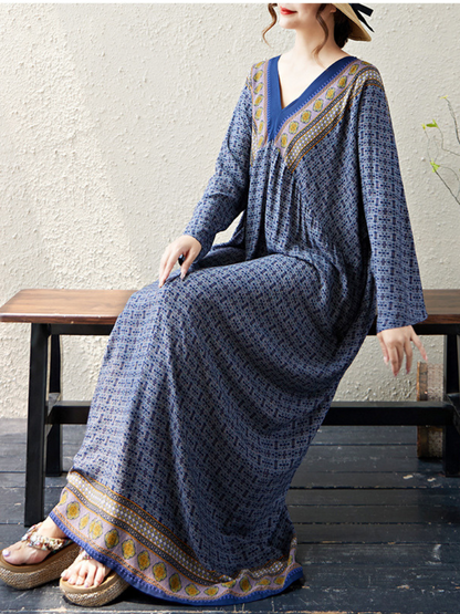 Boho Chic Printed Kaftan Dress for Effortless Summer Style