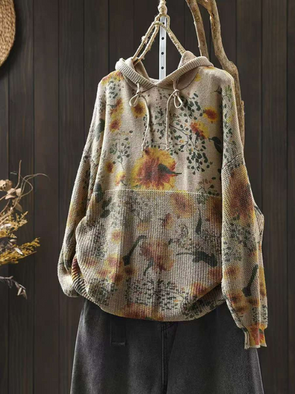 Women's Classic Everyday Wear Hooded Floral Printed Sweater