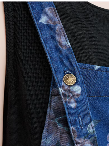 Printed Loose Fit Dungaree Shorts - Artistic Summer Wear