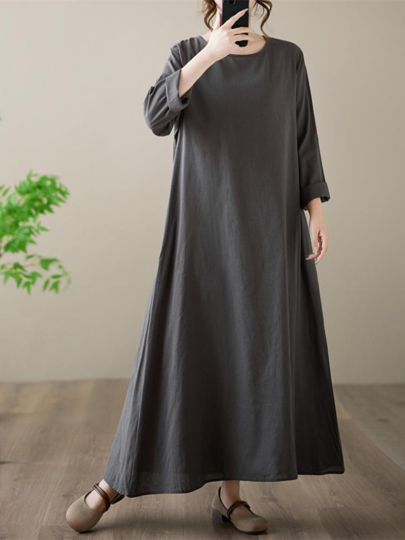 Women's Summer Trendy Retro Solid Color A-Line Dress