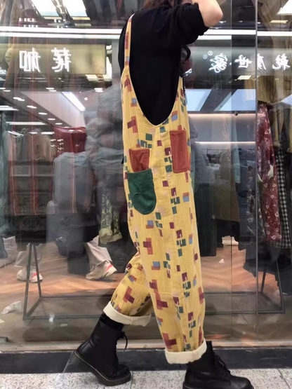 Trendy Women's Patchwork Artistic Loose Overalls | Eva Trends